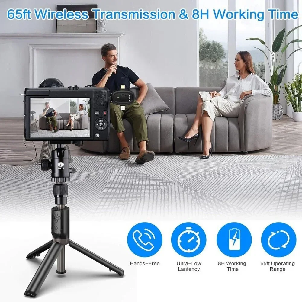 Wireless Lavalier Microphone,3 in 1 Mini Wireless Microphone w/ Noise Reduction